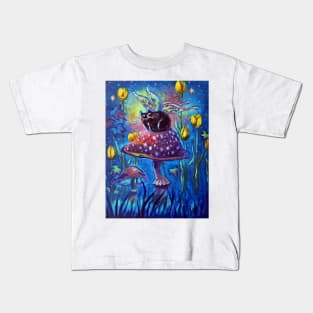 Li'l Fairy Cat Sitting on a Mushroom (very whimsical) Kids T-Shirt